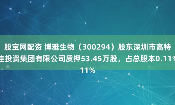 股宝网配资 博雅生物（300294）股东深圳市高特佳投资集团有限公司质押53.45万股，占总股本0.11%